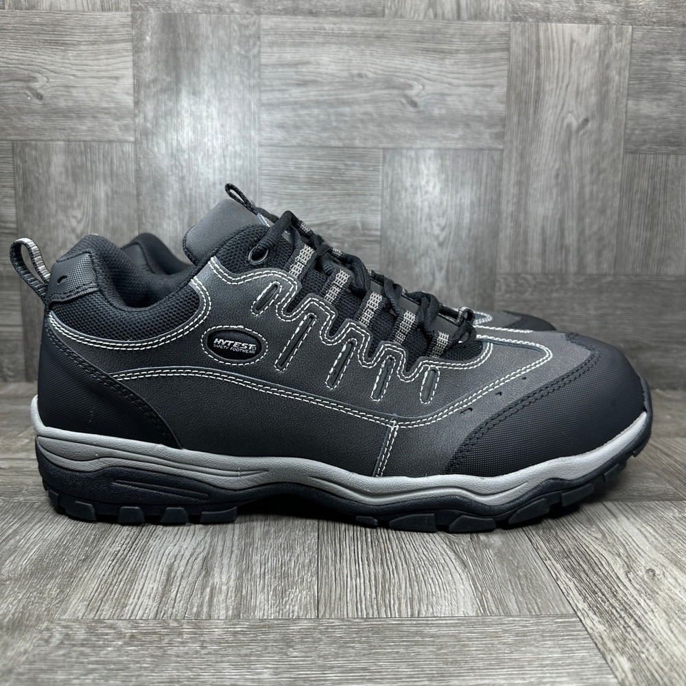 Hytest Safety Shoes Mens 14 Black Leather Steel Toe‎ Slip Resistant NEW